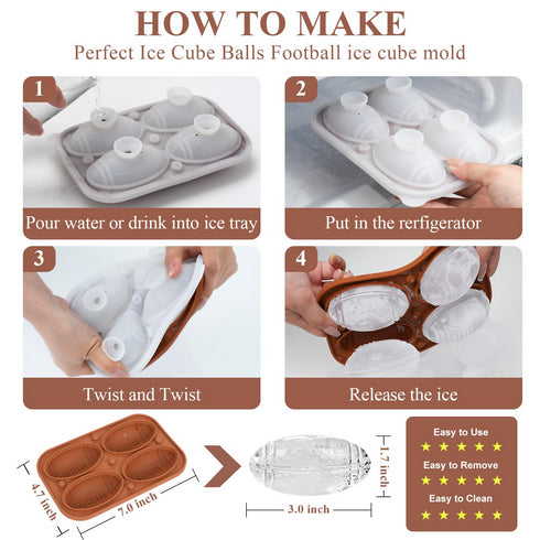 Football Ball Freezer Silicone Whiskey Ice Cube Tray with Lid